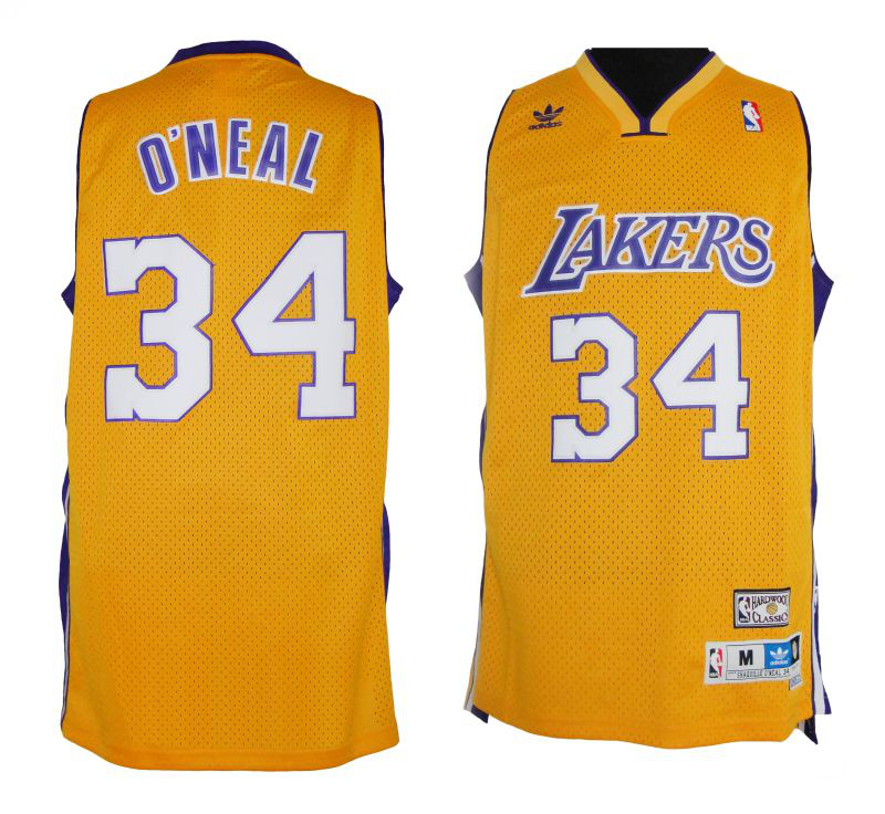  NBA Los Angeles Lakers 34 O'Neal Yellow Swingman Throwback Jersey